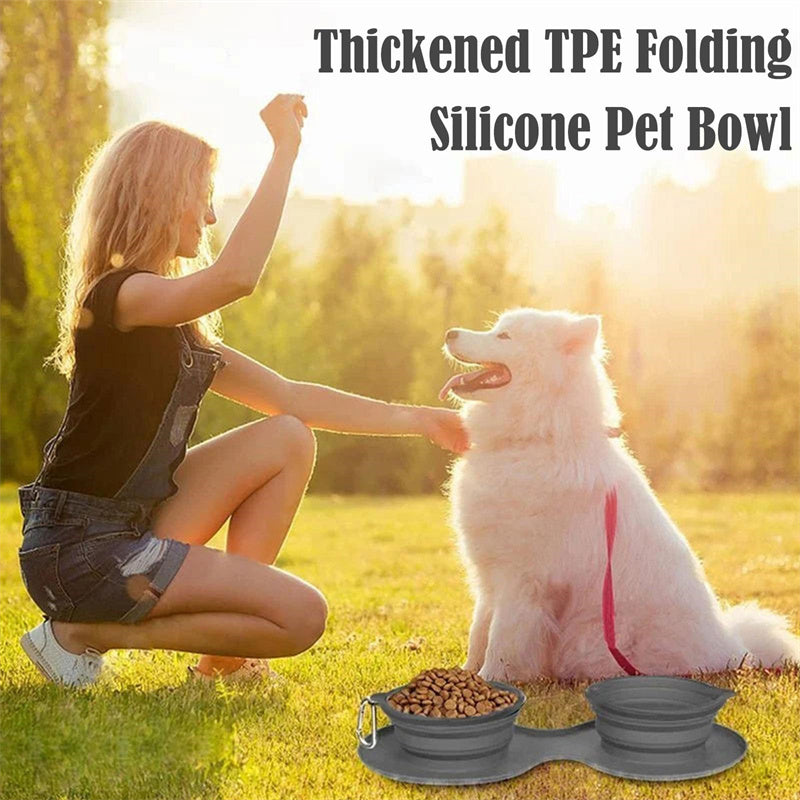 Foldable Double Rubber Pet Bowl – Portable Feeding Solution for Dogs & Cats