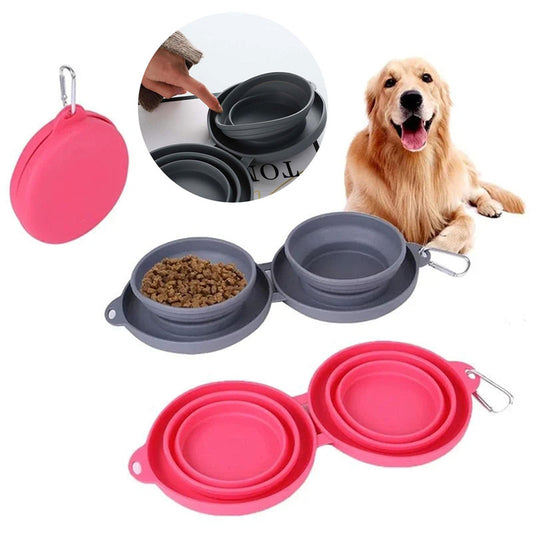 Foldable Double Rubber Pet Bowl – Portable Feeding Solution for Dogs & Cats